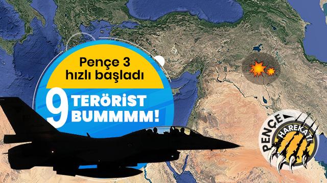 TSK'dan Pençe mesaisi: 9 PKK'lı terörist bombalanarak etkisiz hale getirildi