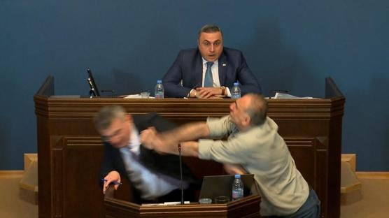 Gürcistan Parlamentosu'nda milletvekilleri birbirine girdi