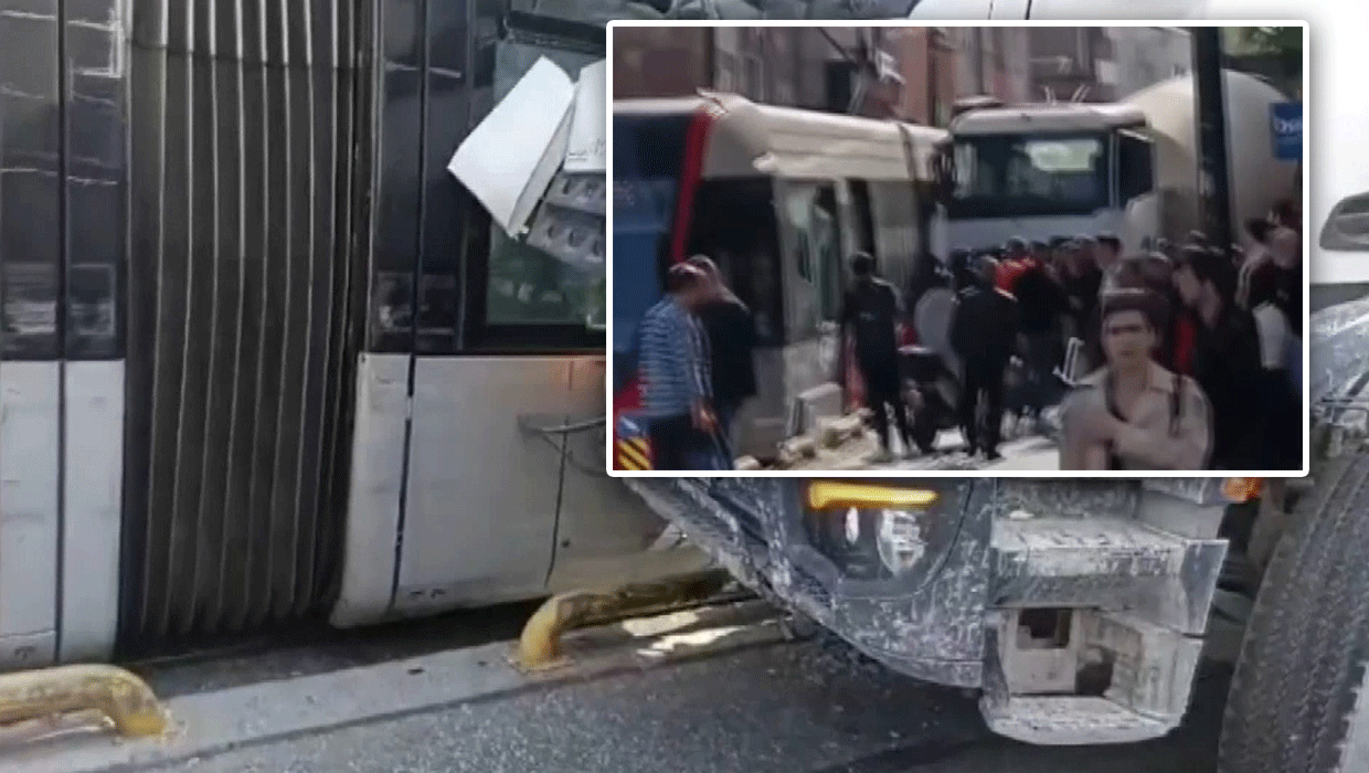 İstanbul'da tramvayla beton mikseri çarpıştı! Seferler aksadı