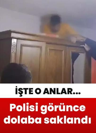 Polisi görünce dolaba saklandı