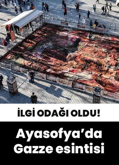 Ayasofya Meydanı'ndaki enstalasyon Gazze'deki halıları hatırlatıyor