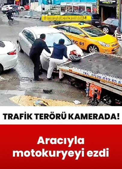 Pendik'te trafik terörü kamerada! Aracıyla motokuryeyi ezdi