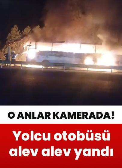 Konya'da yolcu otobüsünde yangın! Alev alev yanan otobüs kamerada...