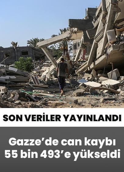 Katil İsrail'in saldırıları sürüyor! Gazze'de can kaybı 55 bin 493'e yükseldi
