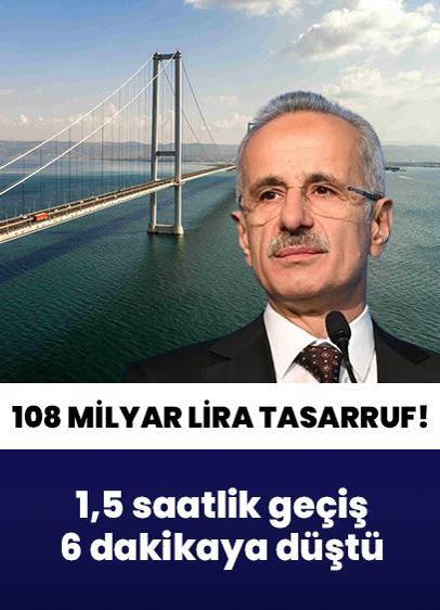 9 yılda 108 milyar lira tasarruf... Osmangazi Köprüsü ile 1,5 saatlik Körfez geçişi 6 dakikaya düştü