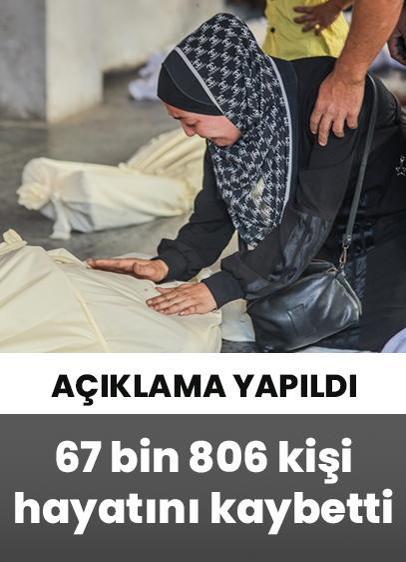 Katil İsrail'in Gazze saldırılarında 67 bin 806 kişi hayatını kaybetti