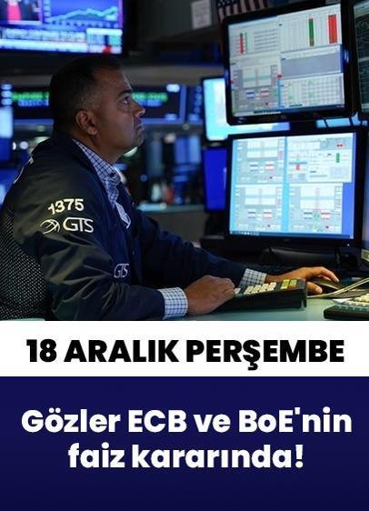 18 Aralık Perşembe küresel piyasalarda gözler ECB ve BoE'nin faiz kararında!
