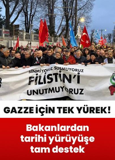 "Sinmiyoruz, susmuyoruz, Filistin'i unutmuyoruz" Bakanlardan tarihi yürüyüşe tam destek