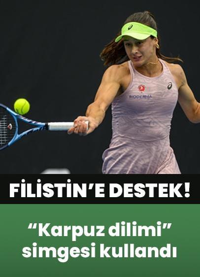 Zeynep Sönmez'den Filistin'e destek! Milli tenisçi raketinde "karpuz dilimi" simgesine yer verdi