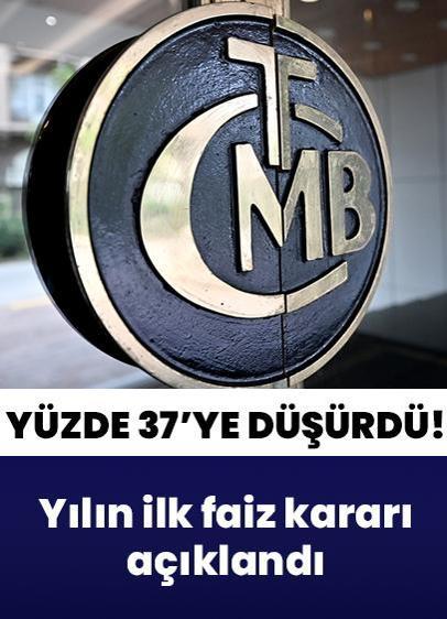 Merkez Bankası yılın ilk faiz kararını açıkladı! Politika faizini yüzde 37'ye düşürdü