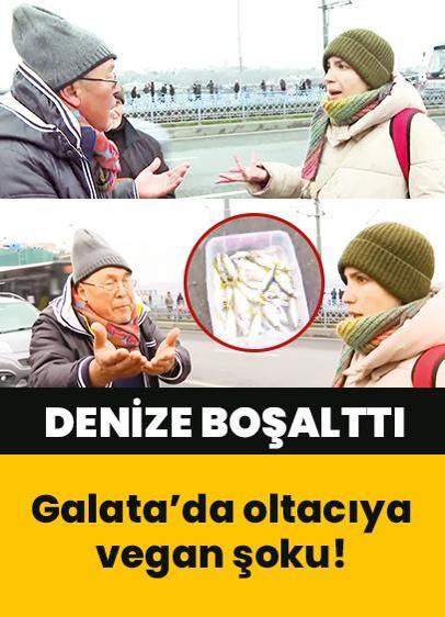 Galata'da oltacıya vegan şoku! Tüm kovayı denize boşalttı