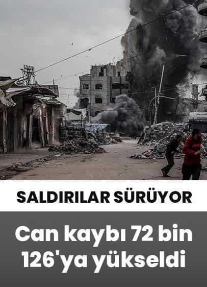 İsrail'in Gazze'ye saldırılarında can kaybı 72 bin 126'ya yükseldi