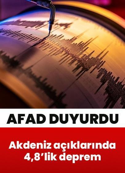Akdeniz'de 4,8 büyüklüğünde deprem! AFAD paylaştı