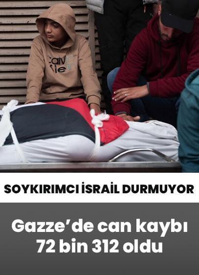 Soykırımcı İsrail durmuyor: Gazze'de can kaybı 72 bin 312 oldu