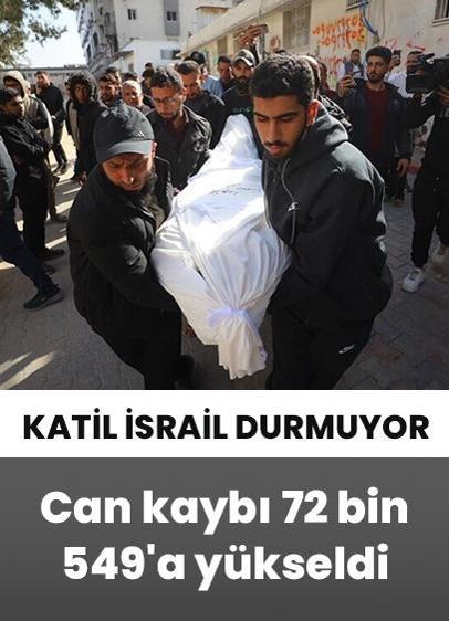 Katil İsrail'in Gazze'ye saldırılarında can kaybı 72 bin 549'a yükseldi