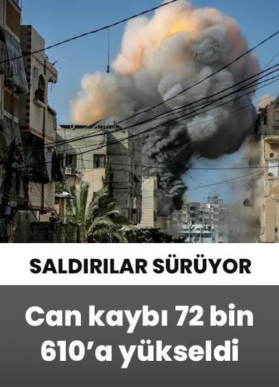 Soykırımcı İsrail'in Gazze'ye saldırılarında can kaybı 72 bin 610'a yükseldi