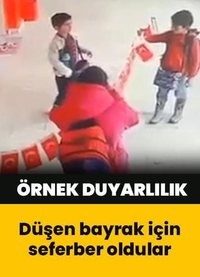 Sosyal medyada büyük ilgi gördü! 3 çocuktan örnek duyarlılık: Düşen bayrağı asmak için seferber oldular
