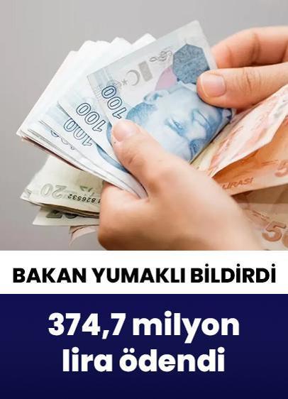 Bakan Yumaklı bildirdi! Üreticilere toplam 374,7 milyon lira ödendi