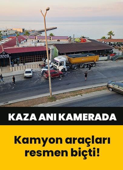 Mersin'de facianın eşiğinden dönüldü: Kamyon araçları resmen biçti! Kaza anı kamerada...