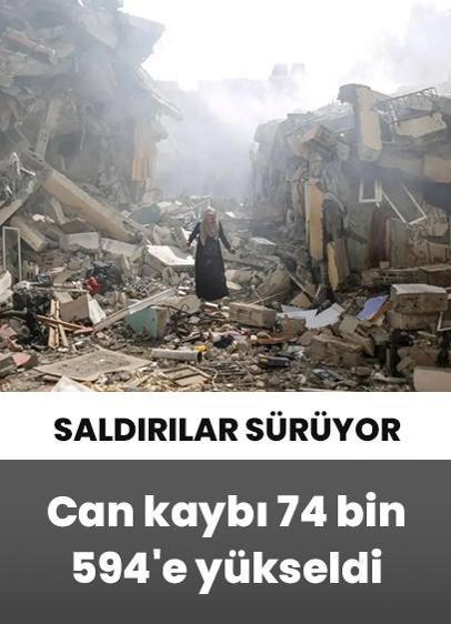 Gazze'de can kaybı 74 bin 594'e yükseldi